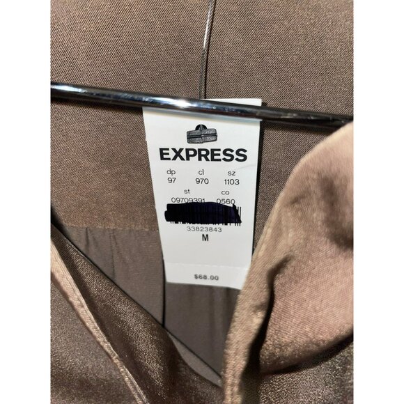 Express Portofina Brown Tie-Neck  Blouse With Long Sleeves & Button Cuffs For Wo - Picture 7 of 10